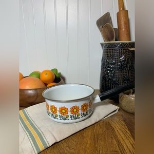 Vintage Enamelware Saucepan With Groovy Floral Print